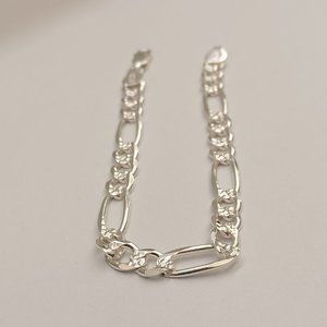 925 sterling silver Figaro daimond cut style men bracelet